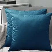 Pack of 2 Luxton Velvet European Pillowcases Teal Blue 65x65 European Pillowcase with Invisible Zipper (Teal Blue, 65x65cm)