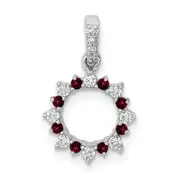 14k White Gold Real Diamond and .08 Garnet Fancy Circle Pendant