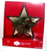 NEW NIB Christmas Star Pinecone Pine Tree Topper Wood Metal