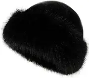 [AZIDWERYQ] Furry Hat, One Size Warm Winter Hats for Women, Black Fuzzy Cossack Hat Fluffy Russian Style for Ladies Furry