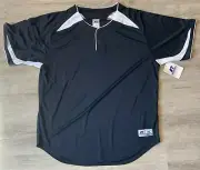 DRI-POWER 2 button Baseball Mesh Pullover Jersey by Russell - BLACK - ADULT XL