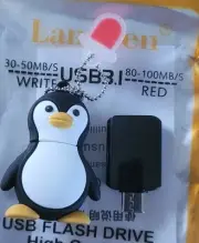 Cute Little Male Penguin USB Flash Drive Memory Stick 8Gb Rubber W USB-C Adapter