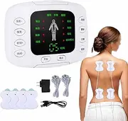 Digital Pulse Massager 2 Output TENS Unit Muscle Stimulator with 4 Electrode Pads, 8 Massage Modes and 15 Intensity Adjustment Levels for Relief of Back Pain, Muscle Stimulator,White
