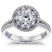 2.00 CT Split Shank Halo Diamond Engagement Ring in 18k White Gold NEW