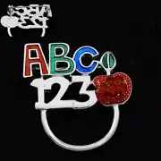 Silver Tone ABC 123 Teachers Eyeglass or ID Badge Holder Pin with Apple Accent