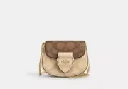 Coach Small Bag Morgan Card Case On A Chain In Blocked Signature Canvas Khaki