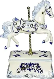 Cosmos 80111 Fine Porcelain Carousel Horse Musical Figurine, 8-1/2-Inch, Blue