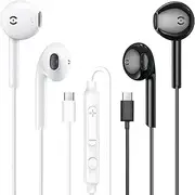 MAS CARNEY USB C Earbuds Wired TH9,Type-C Headphone with Mic,USBC Earphones Compatible with iPhone 15 16 iPad, Samsung Galaxy S25 S24 A53,Google Pixel,Xiaomi Redmi,Huawei Honor,Oppo,Vivo,Pack of 2