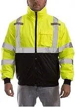 Tingley Job Site Premium Bomber Jacket, Fluorescent Lime-Green, 2" Silver Reflective Tape, ANSI/ISEA Class 3, Fleece Insulated, Water/Windproof, 8 Pockets, Stretch Knit Cuff/Waist, Size: 2XL, J26002-2XL