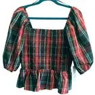 NWT RSVP Draper James Plaid Peplum Top size Medium