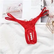 [CAMEMO] Embroidered Sexy Panties Women Temptation Pearl Massage G String Open File Thong