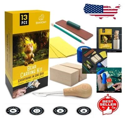 Wood Carving & Whittling Kit for Family Fun - Create Your Bear Masterpiece