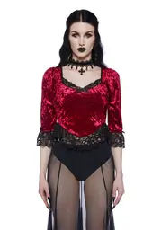 [Widow] Dim The Light Velvet Bustier Top- Red