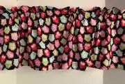 Valance Owls on Black Background Multi-Color Custom Made Window Treatment