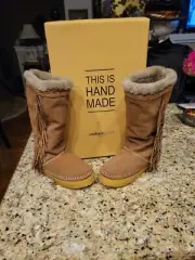 NIB Sundance Catalog CAMEL Suede AMAANI FRINGE BEADED BOOTS size 37 $298
