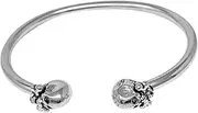 [Treasure Bay] TreasureBay 925 Sterling Silver Torque Bangle with Skull Ends, Plain Silver Cuff Bangle for Men and Women