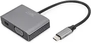 DIGITUS USB-C - Mini DP + VGA Adapter, 20 cm 4K/30Hz, Silver, Aluminium Housing
