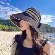 [Ling88] Women Foldable Sun Hat Quick Dry Colorblocked Fringe Bucket Hat Sunscreen Hat Women's Summer Uv Protection Empty Top Big Brim Sun Hat Fisherman Hat Sunhat Women's Sun Hat,Black
