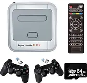 Super Console X-Pro Video Game Console with 64GB SD Card, Built in 30,000+ Games, with 2 Wireless Gamepads, Game Consoles for 4K TV Support HDMI/AV Output, LAN/WiFi, Open Linux System