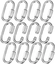 uxcell 12-Pack Quick Chain Link Connector, M6 1/4 304 Stainless Steel D-Shape Locking Repair Chain Links for Swing/Camping/Hiking/Backpack, Twist Key Ring Screw Chain Link [Silver]