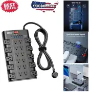 Space-Saving Power Strip with 6.5Ft Flat Plug, 22 AC Outlets & USB Charging