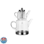 Karaca Dora Teapot Set, Glass, Tea Pot 0.45 L, Kettle 1.8 L, Silver, Transpar