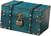 Fenteer Wooden Decorative Trunk for Home Use Treasure Chest Jewelry Storage, Green with Lock, as described