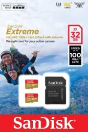 Sandisk Extreme microSDHC 32GB + SD Adapter for Action Sports Cam - TWIN PACK