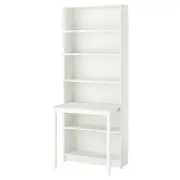 BILLY Bookcase with desk, white, 80x202 cm