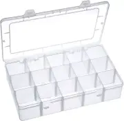 Large 15 Grid Clear Plastic Organizer Storage Box with Adjustable Dividers Jewel