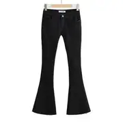 Low Rise Frayed Bell Bottom Jeans Black - S