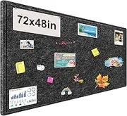 Large Bulletin Board, 72x48 Inches Cork Board Alternative, Large Felt Board Decorative Pin Board for Wall, Foldable Photo Board Self-Adhesive Vision Board with 36 Pushpins Dark Gray