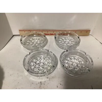 4-VTG Bubble Bottom Ashtray 4" Clear Glass, Libbey Nob Hill, '70s Hobnail