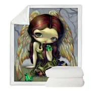 Fantasy Art Angel with Emeralds Throw Blanket