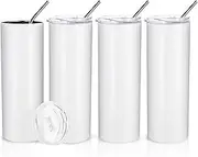 PYD Life Sublimation Blanks Skinny Tumbler 20 OZ Straight Stainless Steel Tumbler with Metal Straw for Mug Tumbler Heat Press Machine Sublimation Printing 4 Pack