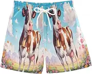 [RPLIFE] Swimming Clothes for Boys, Anti Chafe Swim Trunks for Boys 2 T, Cartoon Cow Colorful Flower