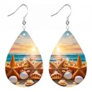 PU Leather Beach Earrings Double-sided Print Bohemian Summer Seaside Sunset