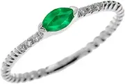 [Dainty and Elegant Gold Rings] 10k White Gold Dainty Diamond and Marquise May Birthstone Green CZ Rope Design Stackable/Proposal Ring