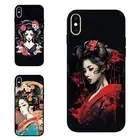 retro geisha anime girl Hard Black Cover For iPhone XS 11 12 13 14 15 16 Pro Max