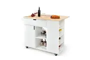 Giantex Drop-Leaf Kitchen Island Mobile Serving Cart w/Rubber Wood Top & Drawer Kitchen Utility Cart