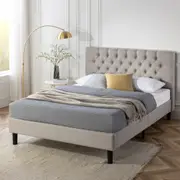 Zinus Queen Misty Tufted Fabric Bed Frame Light Grey