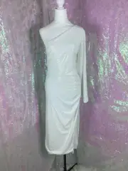 L’AGENCE White Sequined Christie One Shoulderd Midi Dress Sz 14 AUTHENTIC NWT