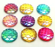 500 Mixed Colour AB Flatback Resin Fish Scale Pattern Round Cabochons 12mm