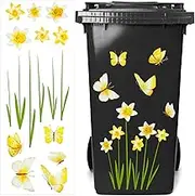 Outus Wheelie Bin Flower Stickers Bin Decorative Sticker Dustbin Flower Stickers Decal for Bins, Fridge and Household Decorations (Yellow and White)