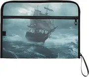 YMXFXP Expandable Filing Folder Ship Sea Storm Cloud, 13-Pocket Funny Cute Design with Sticky Labels, A4 Letter Size Document Organizer for Office, School, Boys, Girls