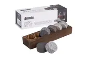 6pc Bartender Granite Whisky Disc Reusable Ice Cube Rocks Set w/ Wood Base Tray