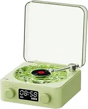Fahgaer New Retro Alarm Clock Record Player Bluetooth Audio Wireless Small Speaker Portable Subwoofer Green