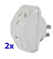 Arlec 2400W Double Vertical Adaptor/ Triangular double socket mains AU/NZ 2 pack