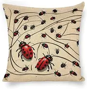 RTFGHJS Art Ladybug Throw Pillow Cover, 18 X 18 Inches Decorative Pillow Covers Linen Cushion Case for Bedroom Sofa Soft Square Lumbar Pillowcase for Couch Bed Chair