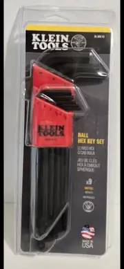 Klein Tools BLMK10 9 Piece L-Key Ball End Hex Key Set, 1.5 to 10mm Hex. USA